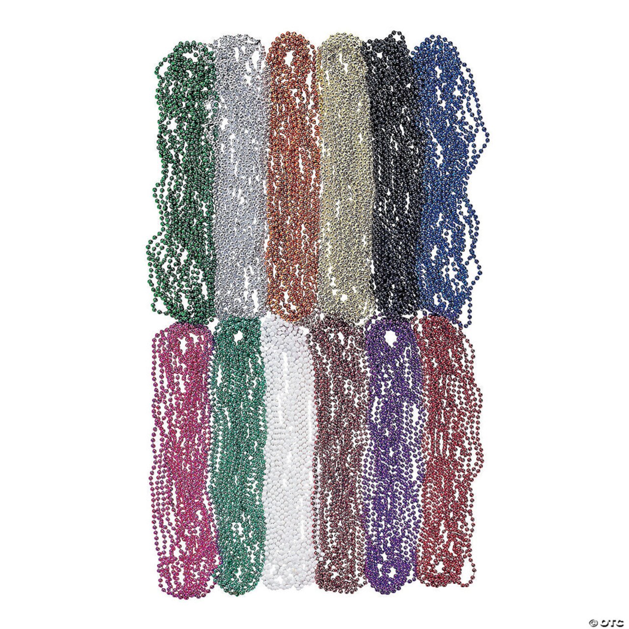Metallic Bead Necklaces 32" – Assorted Colors, 12 Pack for Crafts, Parties & Costumes
